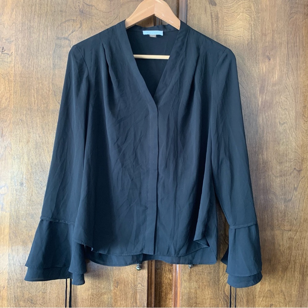 Calvin Klein Black V-Neck Ruffle Sleeve Top